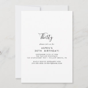 Minimalistische moderne Schrift 30. Geburtstagsein Einladung