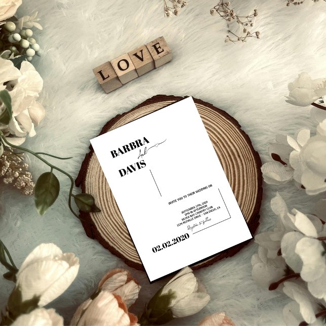 Minimalistische, moderne Schwarz-Weiß-Hochzeit Einladung (Von Creator hochgeladen)