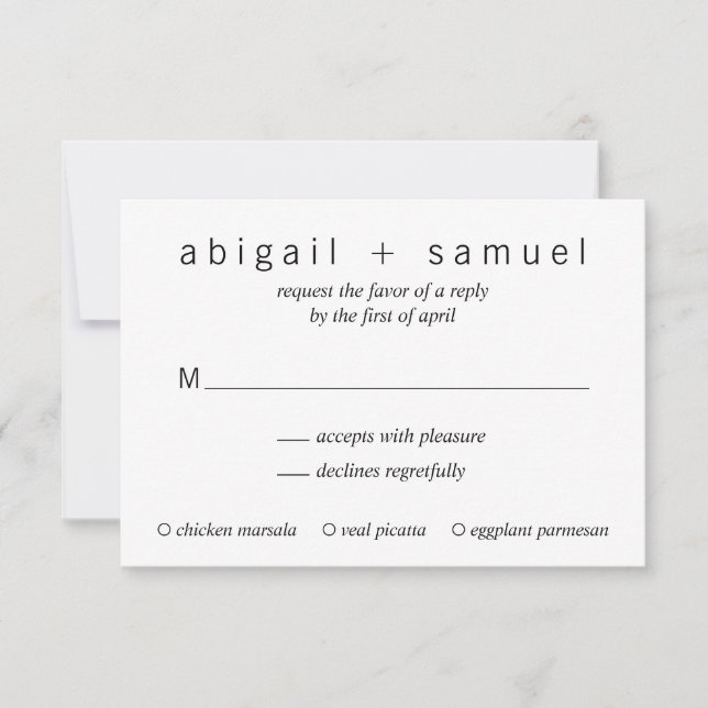 Minimalistische moderne Schwarz-Weiß-Hochzeit RSVP Karte (Vorderseite)