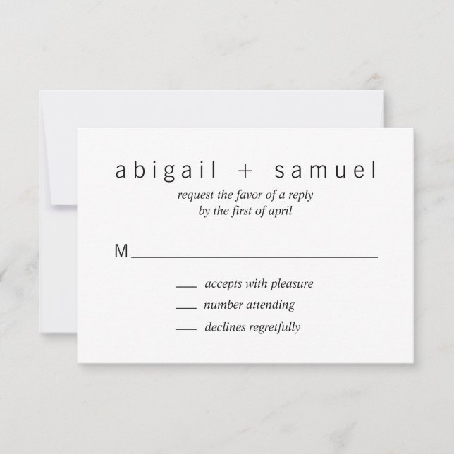 Minimalistische moderne Schwarz-Weiß-Hochzeit RSVP Karte (Vorderseite)