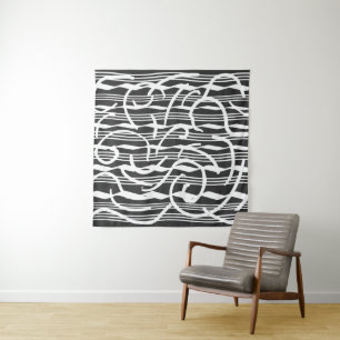 Minimalistische moderne schwarz-weiße abstrakte Ku Wandteppich