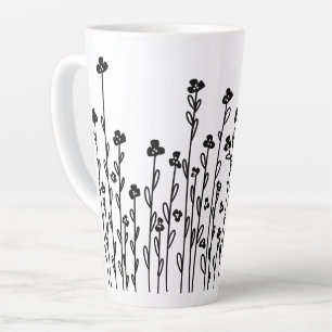 Minimalistische moderne Schwarz-weiße Doodblüte Milchtasse