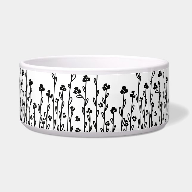 Minimalistische moderne Schwarz-weiße Doodblüte Napf (Links)