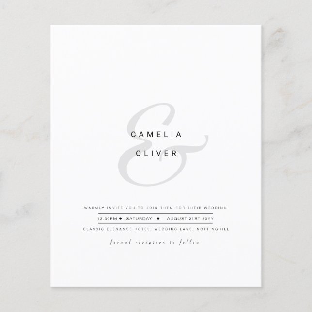 Minimalistische moderne Schwarz-weiße Hochzeit Flyer (Vorne)
