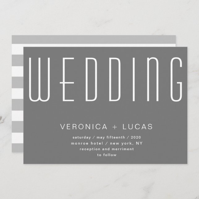Minimalistische moderne Script Gray Wedding Einladung (Vorne/Hinten)