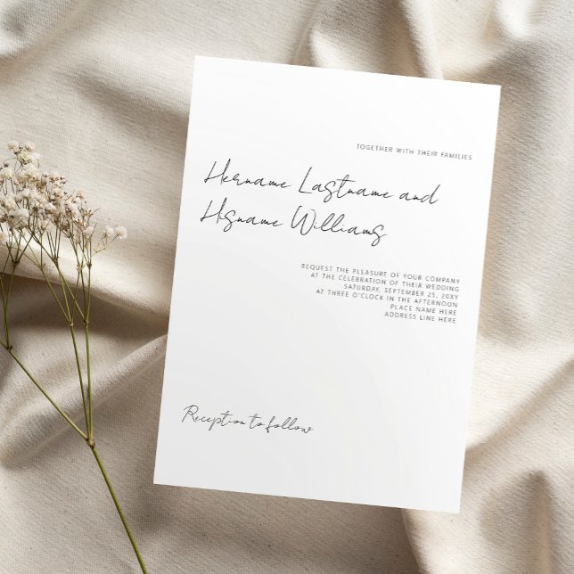 Minimalistische, moderne Script White Wedding Einladung (Von Creator hochgeladen)