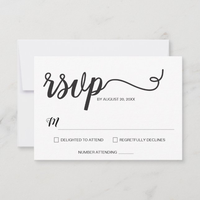 Minimalistische moderne Skripthochzeit RSVP Karte (Vorderseite)