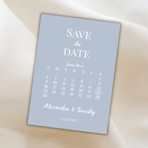 Minimalistische moderne staubblaue Kalender-Hochze Save The Date