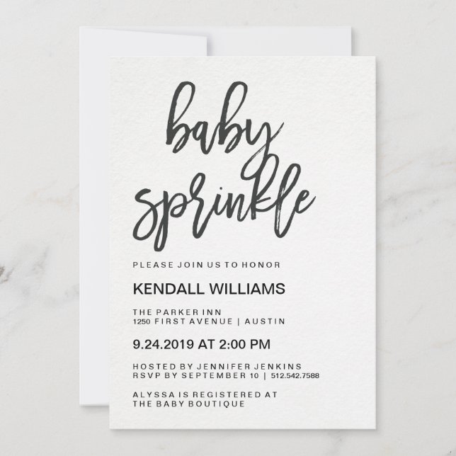 Minimalistische moderne Typografie-Unisexbaby Einladung (Vorderseite)