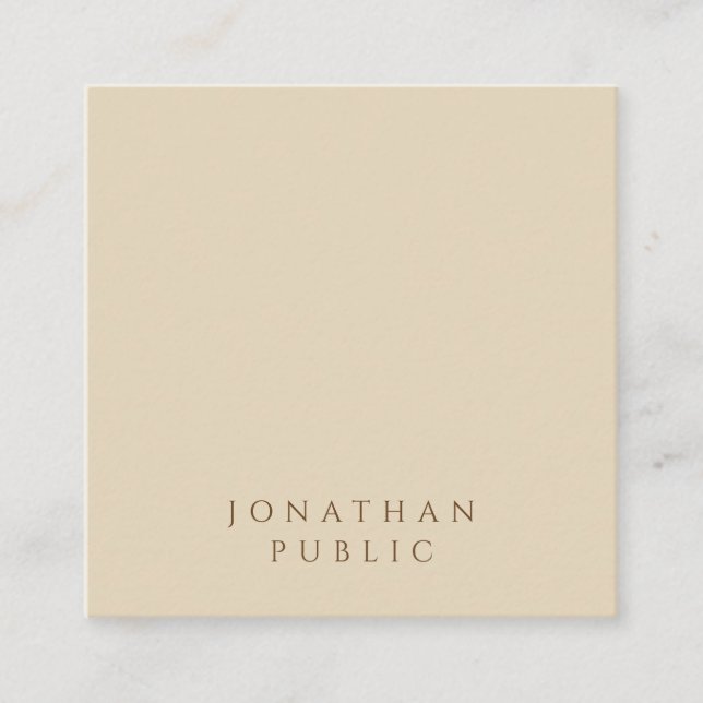 Minimalistische, moderne und elegante Beige-Vorlag Quadratische Visitenkarte (Vorderseite)