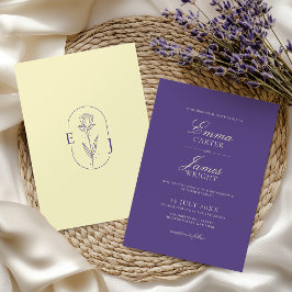 Minimalistische moderne violette und gelbe Hochzei Einladung