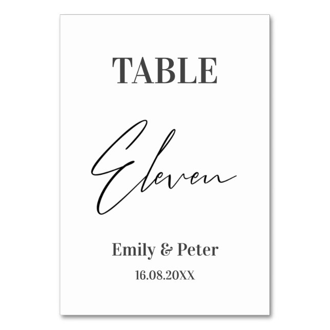 Minimalistische, moderne WEDD Party Number ELEVEN Tischnummer (Vorderseite)