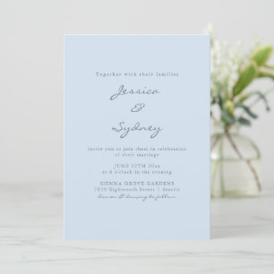 Minimalistische moderne weiche blaue Schrift Hochz Einladung