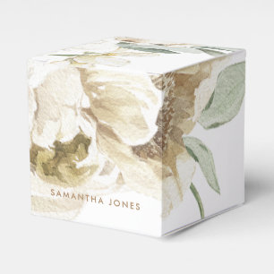 Minimalistische moderne weiße Pfingstrose Blumige Geschenkschachtel
