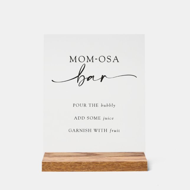 Minimalistische Momosa Bar Cocktail Menü Kinderdus Acrylschild (Vorderseite)