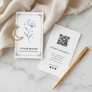 Minimalistische Mondblumen-Blumenkarten mit QR-Cod Visitenkarte