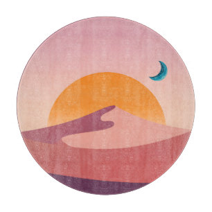 Minimalistische Mondlandschaft der Wüsten-Sonnenun Schneidebrett
