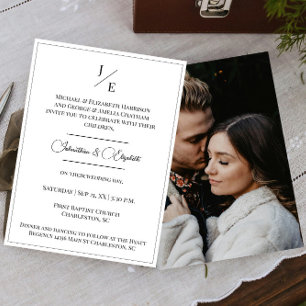 Minimalistische Mongram-Foto-Hochzeit   Weiß Einladung