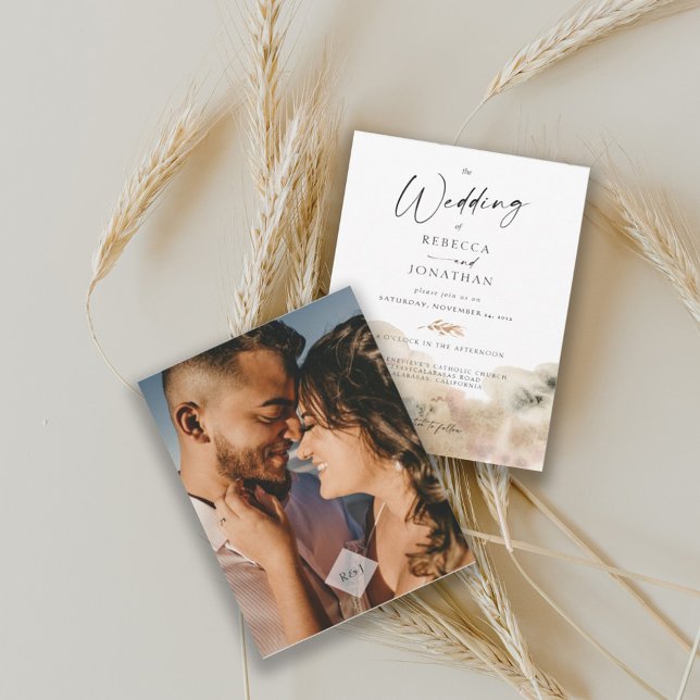 Minimalistische Mongram Foto Wasserfarbenhochzeit Einladung (Von Creator hochgeladen)