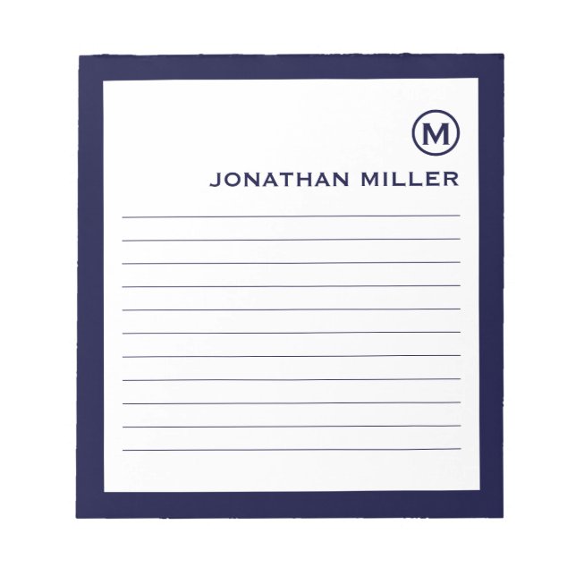 Minimalistische Mongram Navy Linde Notizblock (Vorderseite)
