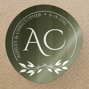 Minimalistische Mongram Striped Olive Green Weddin Runder Aufkleber