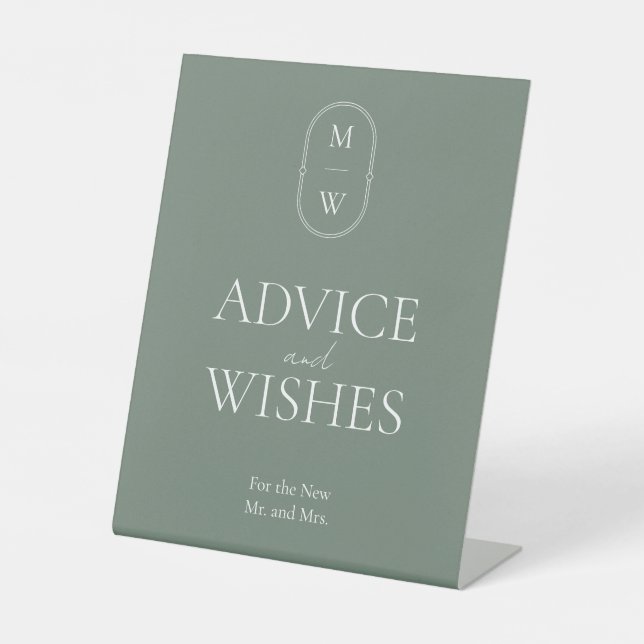 Minimalistische Mongram Wedding Advice und Wünsche Sockelschild (Vorderseite)