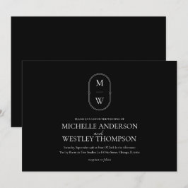 Minimalistische Monogram Black & White Wedding Einladung