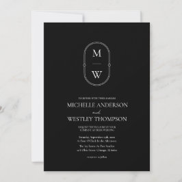 Minimalistische Monogram Black & White Wedding Einladung
