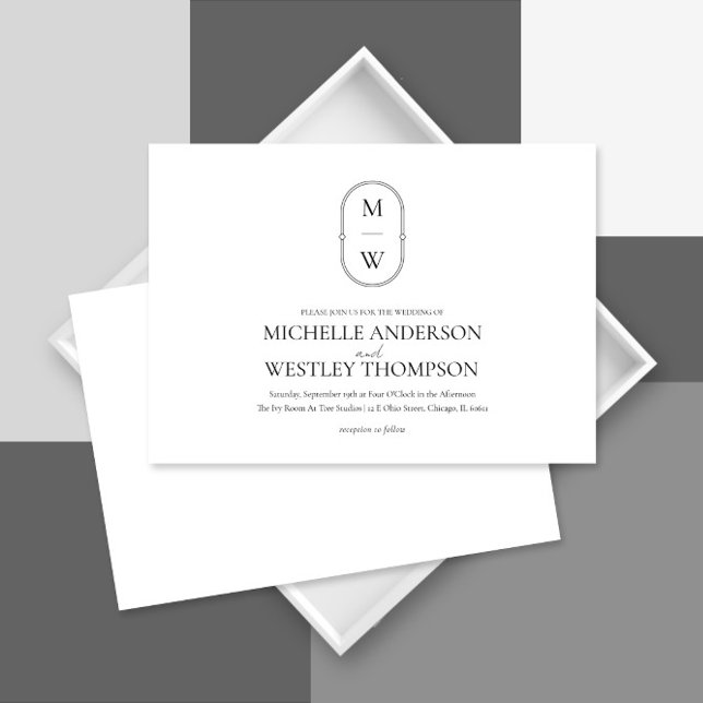 Minimalistische Monogram Black & White Wedding Einladung (Von Creator hochgeladen)