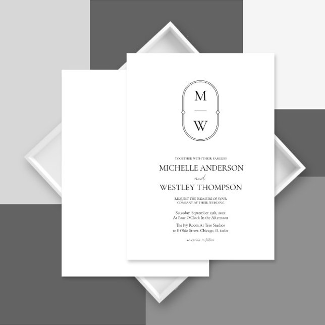 Minimalistische Monogram Black & White Wedding Einladung (Von Creator hochgeladen)