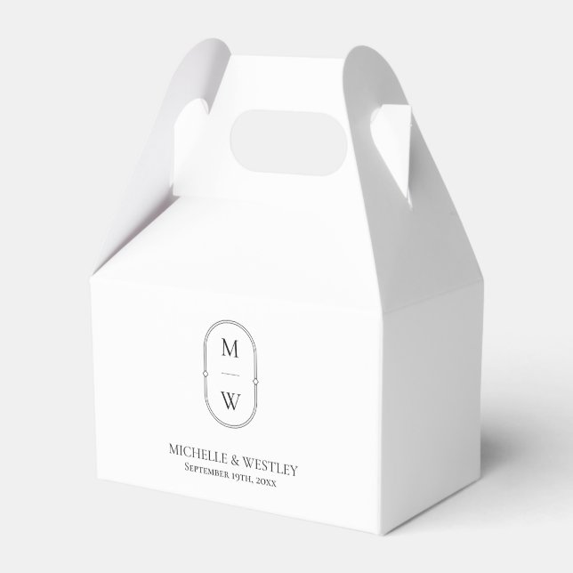 Minimalistische Monogram Black & White Wedding Geschenkschachtel (Vorderseite)