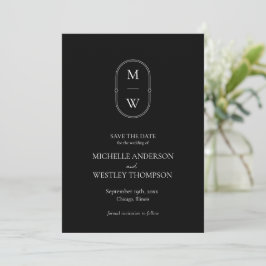 Minimalistische Monogram Black & White Wedding Save The Date