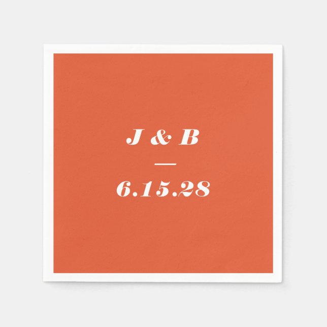 Minimalistische Monogram Burnt Orange Wedding Cust Serviette (Vorderseite)
