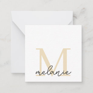 Minimalistische Monogram Chic Light Gold Flat Note Mitteilungskarte
