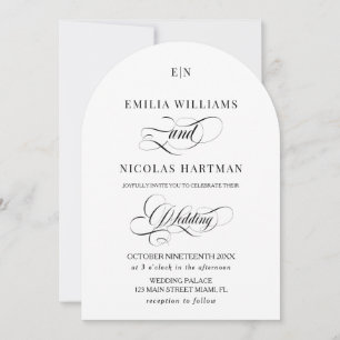 Minimalistische Monogram Classic White Wedding Einladung