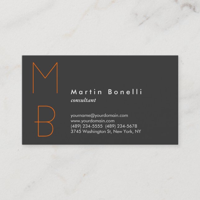 Minimalistische Monogram Consultant Graue Visitenk Visitenkarte (Vorderseite)