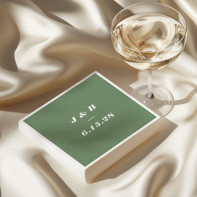 Minimalistische Monogram Earthy Green Wedding Cust Serviette (Von Creator hochgeladen)