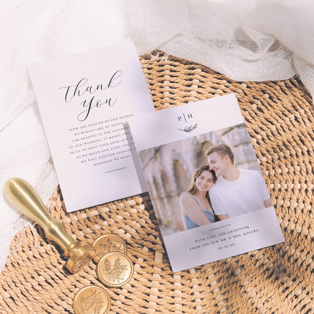 Minimalistische Monogram Elegant Foto Hochzeit Dankeskarte (Von Creator hochgeladen)
