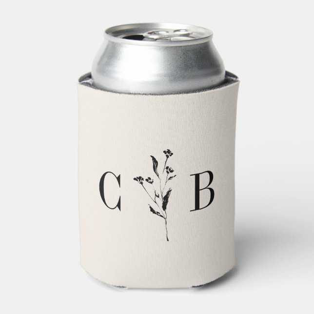 Minimalistische Monogram Floral Elfenbeincreme Dosenkühler (Kanne Vorderseite)