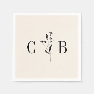 Minimalistische Monogram Floral Elfenbeincreme Serviette