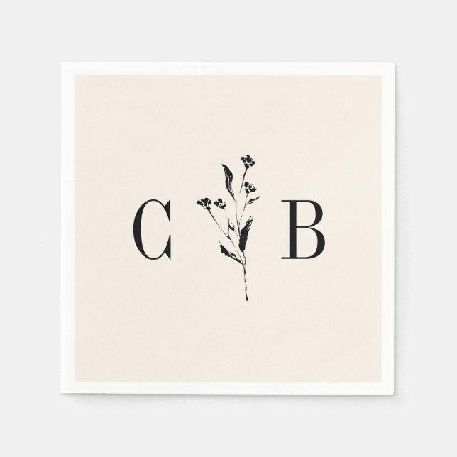 Minimalistische Monogram Floral Elfenbeincreme Serviette (Vorderseite)