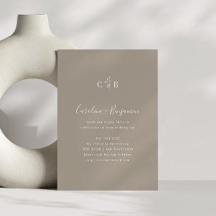 Minimalistische Monogram Floral Taupe Braun Hochze Einladung