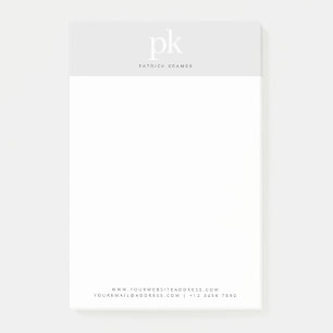 Minimalistische Monogram-Initialen von hellgrauem Post-it Klebezettel