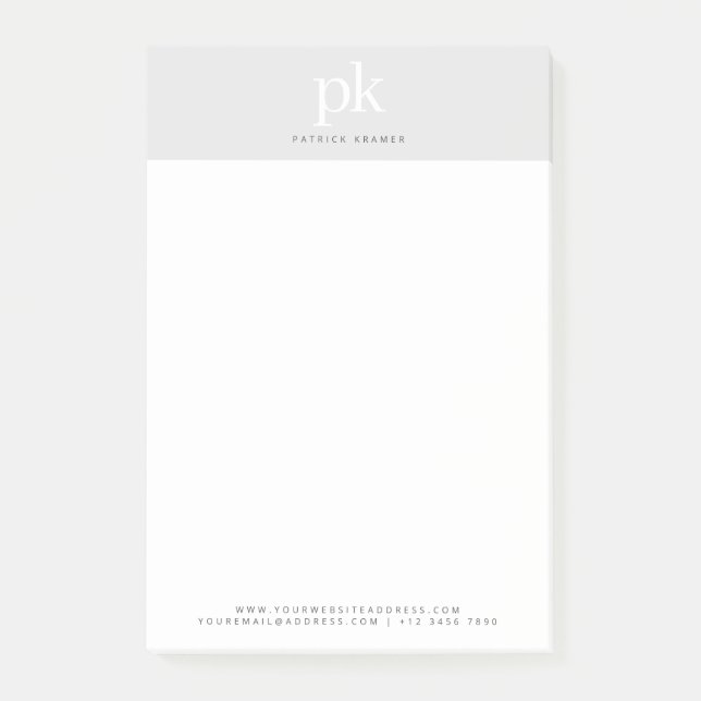 Minimalistische Monogram-Initialen von hellgrauem  Post-it Klebezettel (Vorderseite)