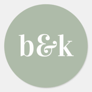 Minimalistische Monogram Initials Sage Green Weddi Runder Aufkleber
