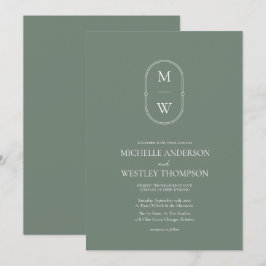 Minimalistische Monogram Sage Green Wedding Einladung