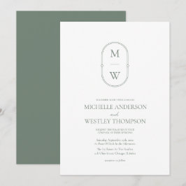 Minimalistische Monogram Sage Green Wedding Einladung