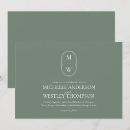 Minimalistische Monogram Sage Green Wedding Einladung