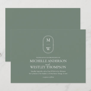 Minimalistische Monogram Sage Green Wedding Einladung
