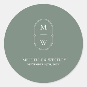 Minimalistische Monogram Sage Green Wedding Runder Aufkleber